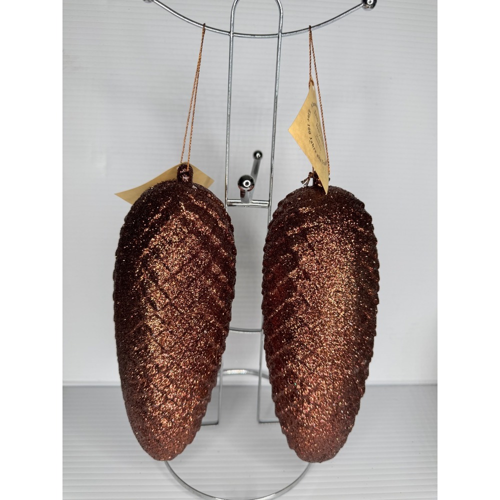 Ino Schaller Bayern Brown Glitter Pinecone Christmas Ornaments Set of 2 Germany